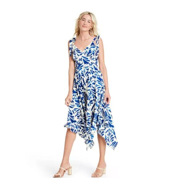 ALEXIS for‎ Target Botanical Tie Strap Asymmetrical Maxi Dress Blue Size Small - Picture 2 of 12